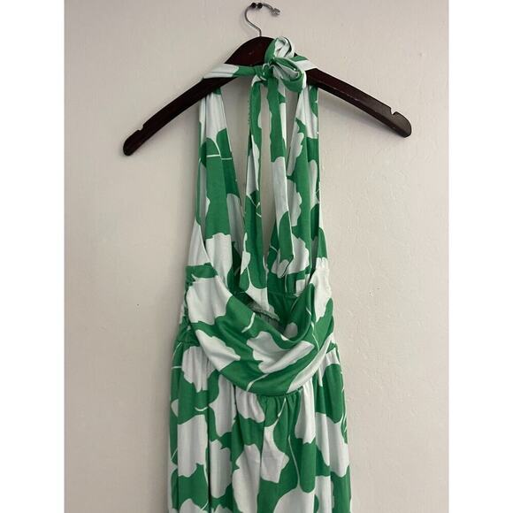 Diane Von Furstenberg Target S Jumpsuit Ginkgo Green & White Wide Leg Halter NEW - Picture 8 of 9